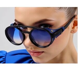 Women Sunglasses Luxury‎ Round Side Shield Hipster Designer Cyber Shades Lentes